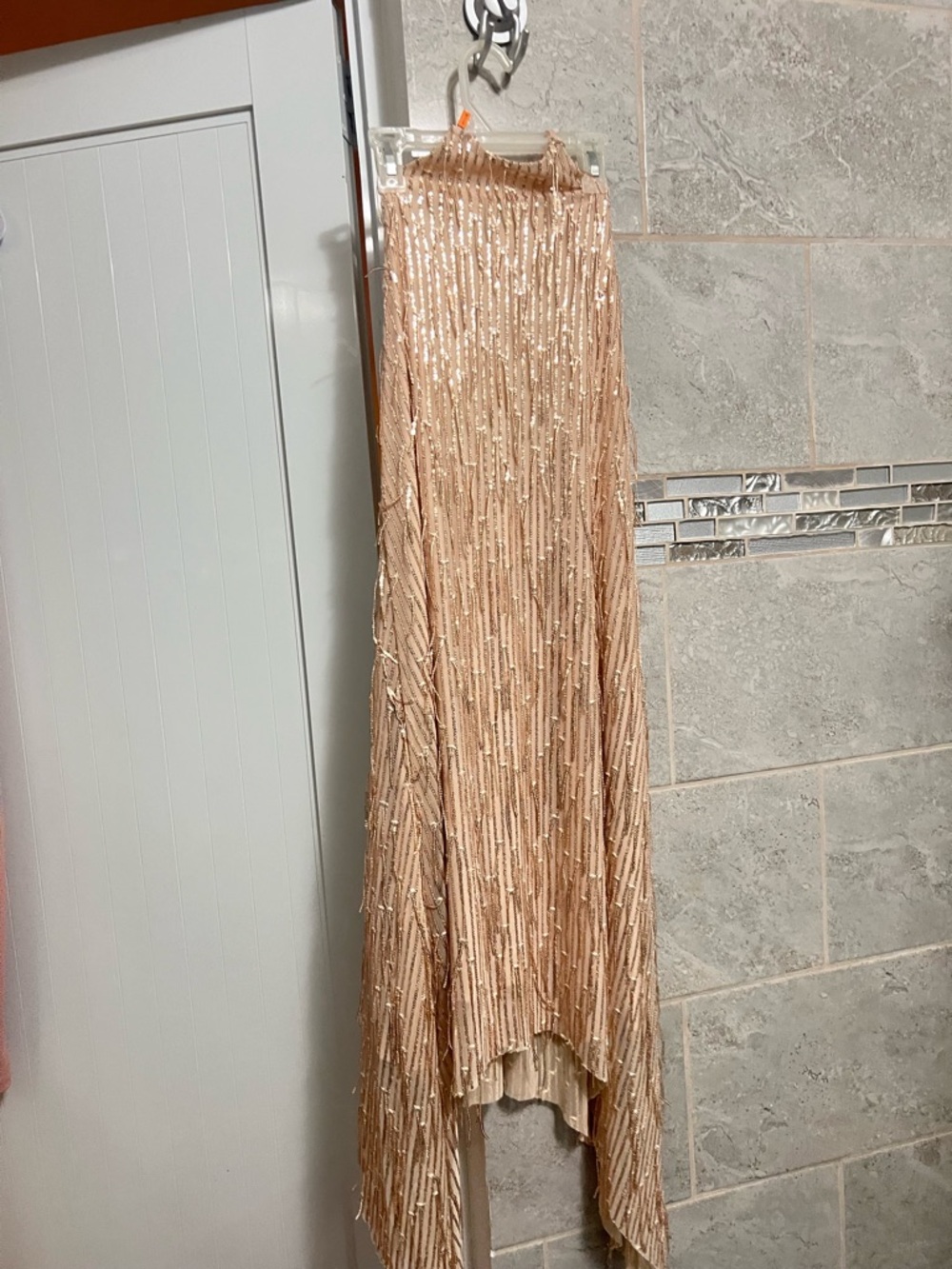 Zaful Blush Sequin Fringe High-Low Skirt